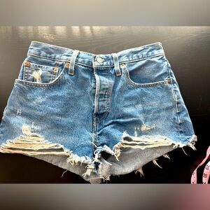 Levi’s Distressed Blue Denim Shorts
